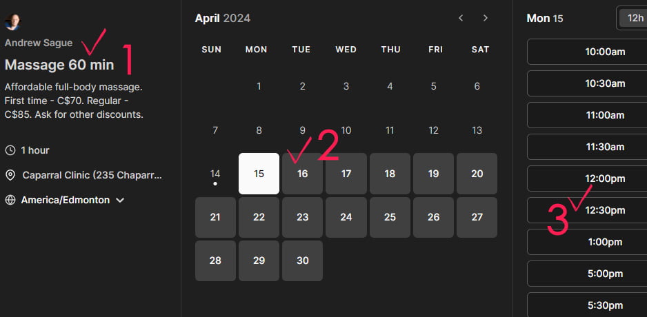 New massage booking system
