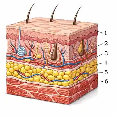 schematic illustration of the skin and underlying tissues